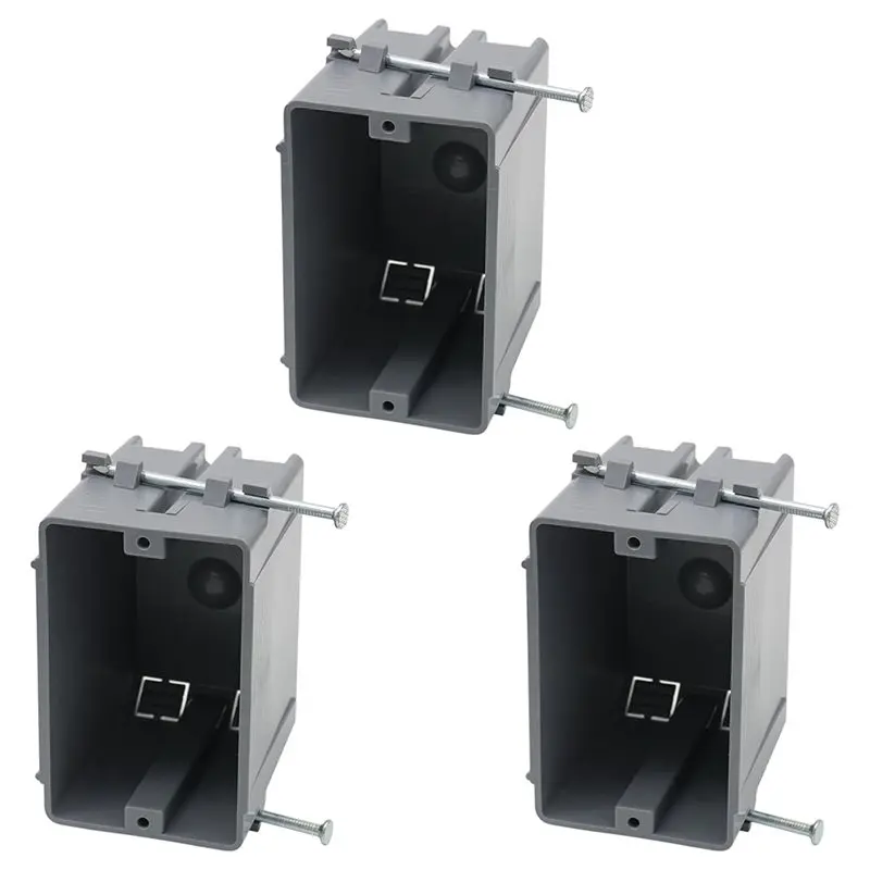 【HAPPY】3 Pack 1-Gang New Work Outlet Box Electrical Box For Switch, GFCI, Dimmer 18 Cubic Inches Grey Outlet Box