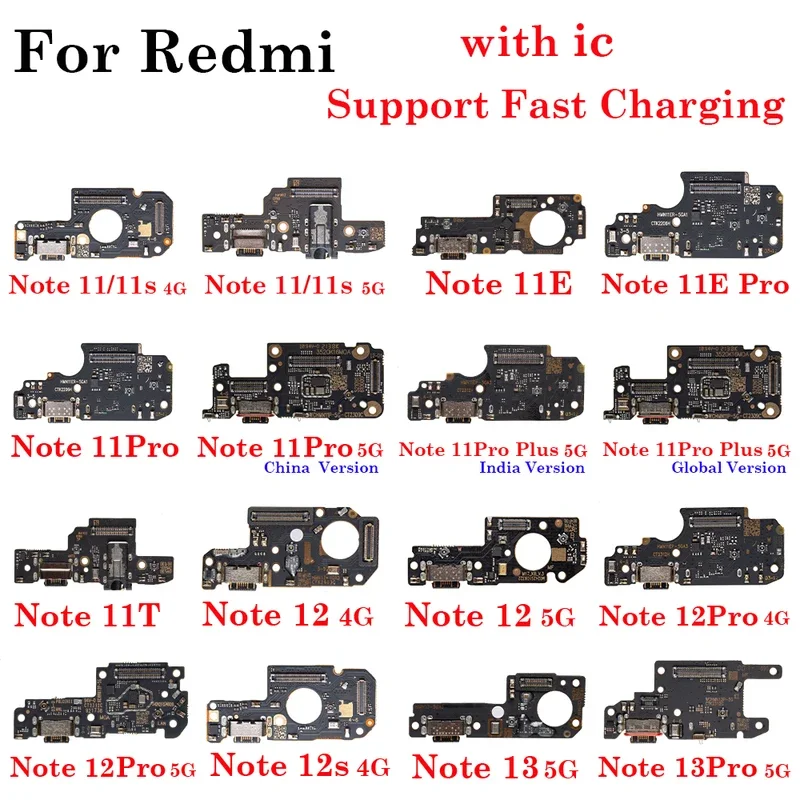 

1PCs USB charging port for Redmi Note 11 11e 11s 11T 12 12s 13 Pro Plus 4G 5G dock connector charger board flex cable