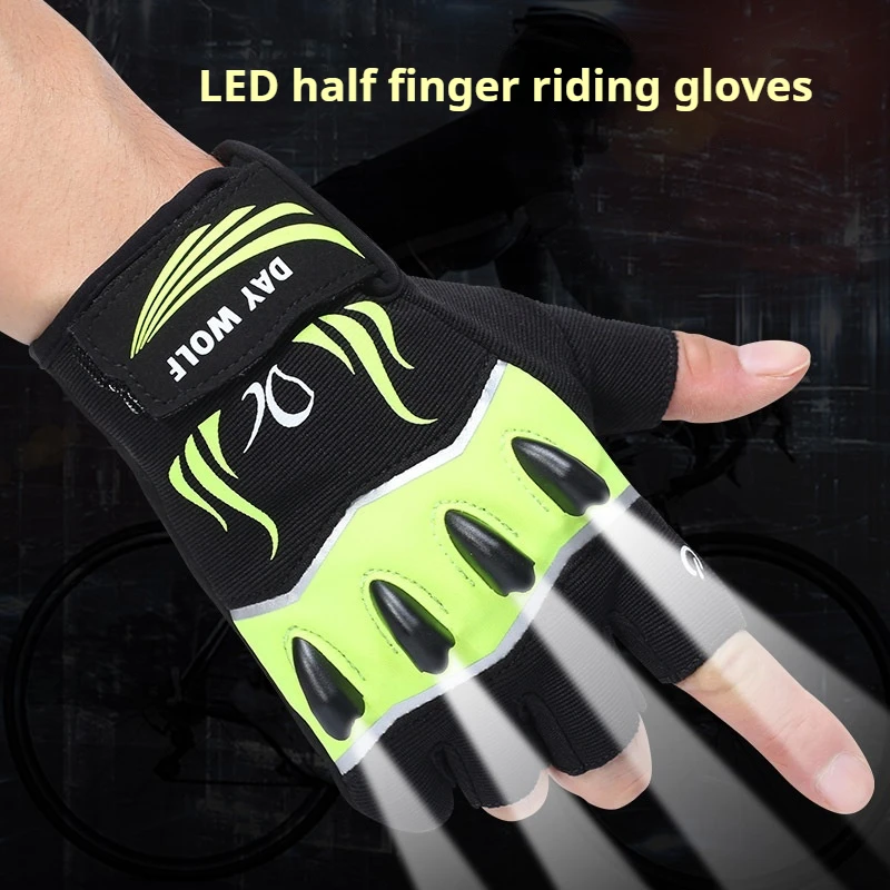 Hot Selling Led Riding Fingerless Gloves Outdoor Sports Lighting Gloves Non-Slip Half-Finger Glow-In-The-Dark Fishing Gloves