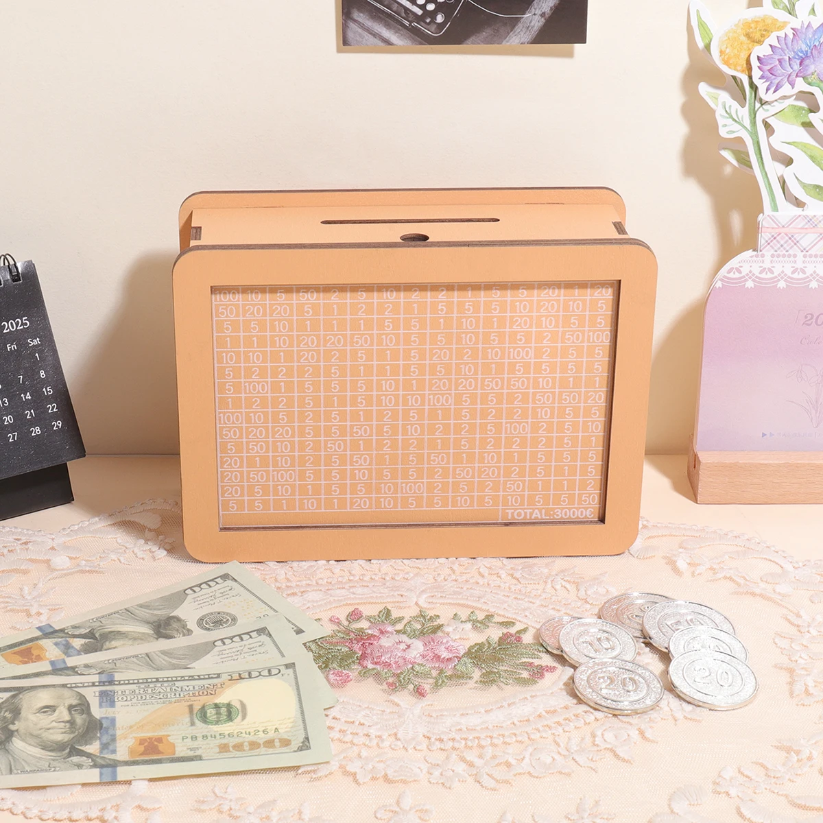 صندوق النقود الخشبي الرقمي الأوروبي القديم، هدف التوفير، صندوق توفير العملات المعدنية النقدية، زخرفة تزيين سطح المكتب، هدية إبداعية