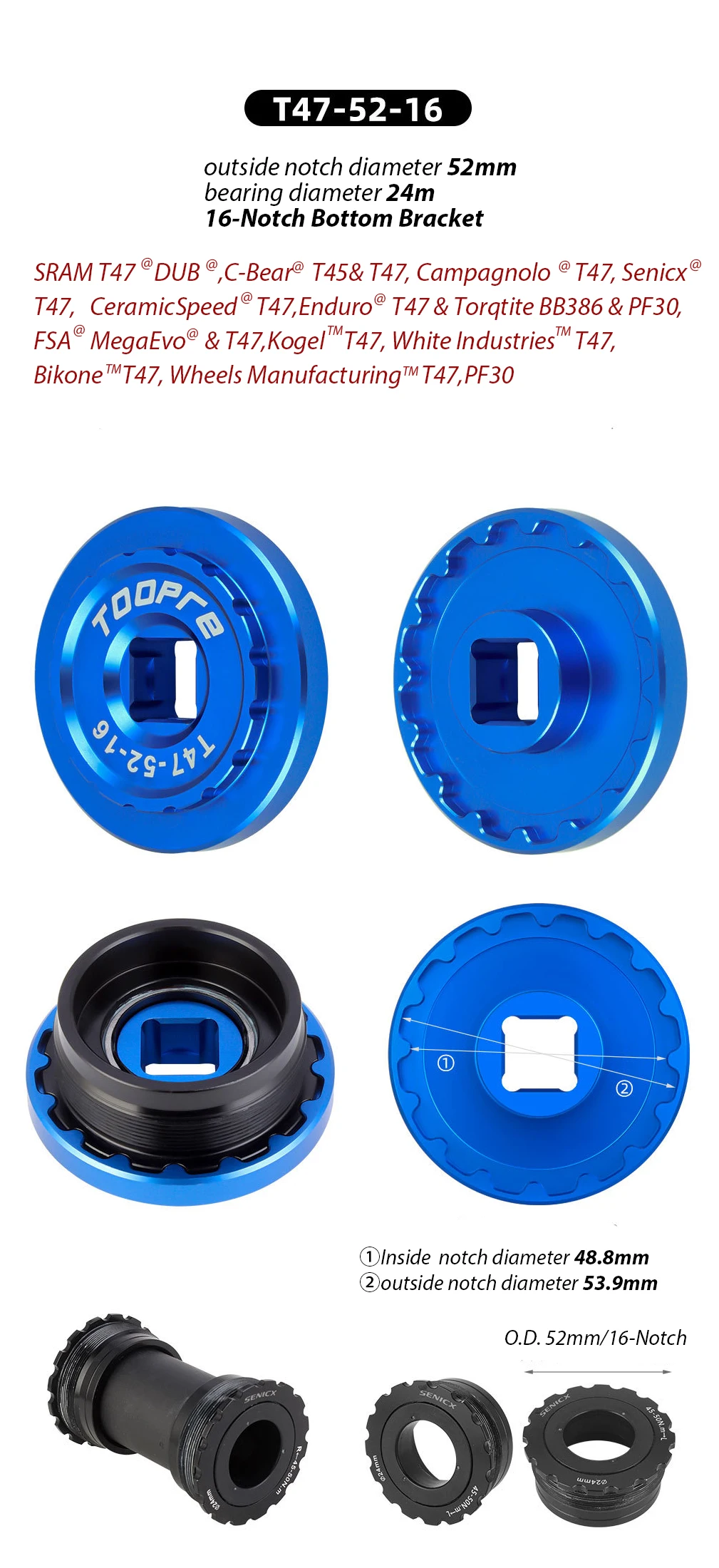 Toopre Fahrrad 12-Nut 16-Nut BB Tretlager Aus- und Einbauwerkzeug Hülse T45 T47 – Detail 6