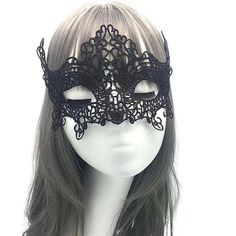 Damen Gothic Spitzenmaske Cosplay Halloween Party Karneval Sexy Damen Kostüme Weihnachten Halbgesicht Tier Rollenspiel Masken Kleid – Detail 8