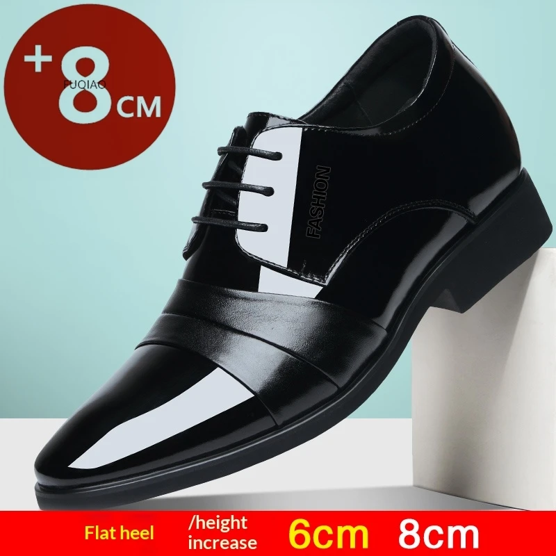 

Mens Formal Business Dress Shoes 6cm 8cm Height Increasing Elevator Shoes Genuine Leather Lace-up Oxfords Wedding Party Social