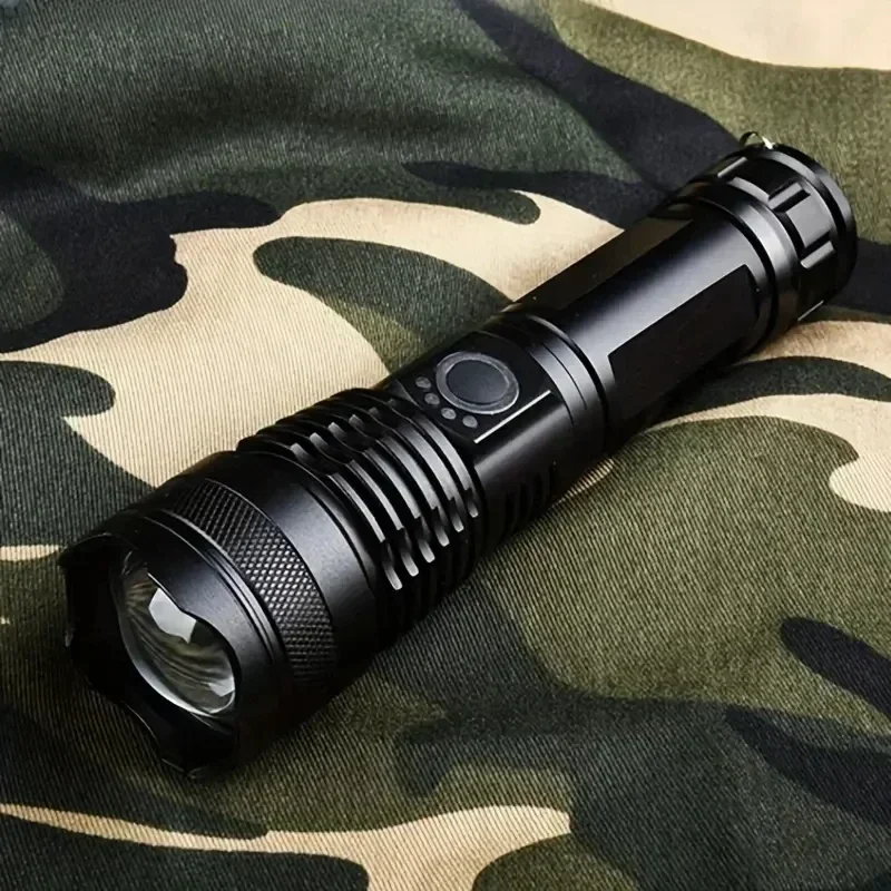 P50 Aluminum Alloy Glare Flashlight 26650/18650 USB Charging Long-Range Outdoor Waterproof Telescopic Zoom Night Fishing Light