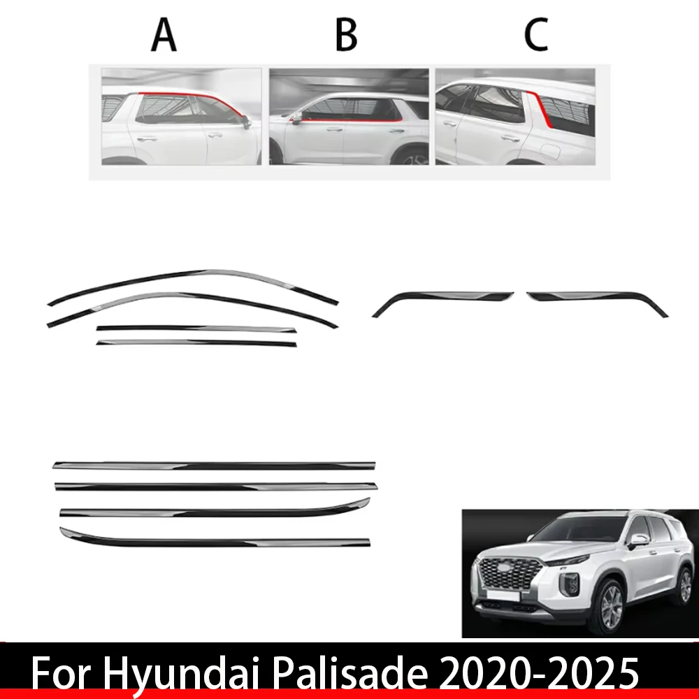 

Для Hyundai Palisade 2020-2025 (левый/правый руль) – 10 шт. хромированных декоративных накладок на окна, внешние аксессуары для стайлинга автомобиля