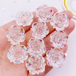 20Pcs Glitter 20mm AB Resin White Flower Flatback Rhinestones Scrapbook Wedding Buttons Appliques DIY Gril Bow Decor Crafts R270