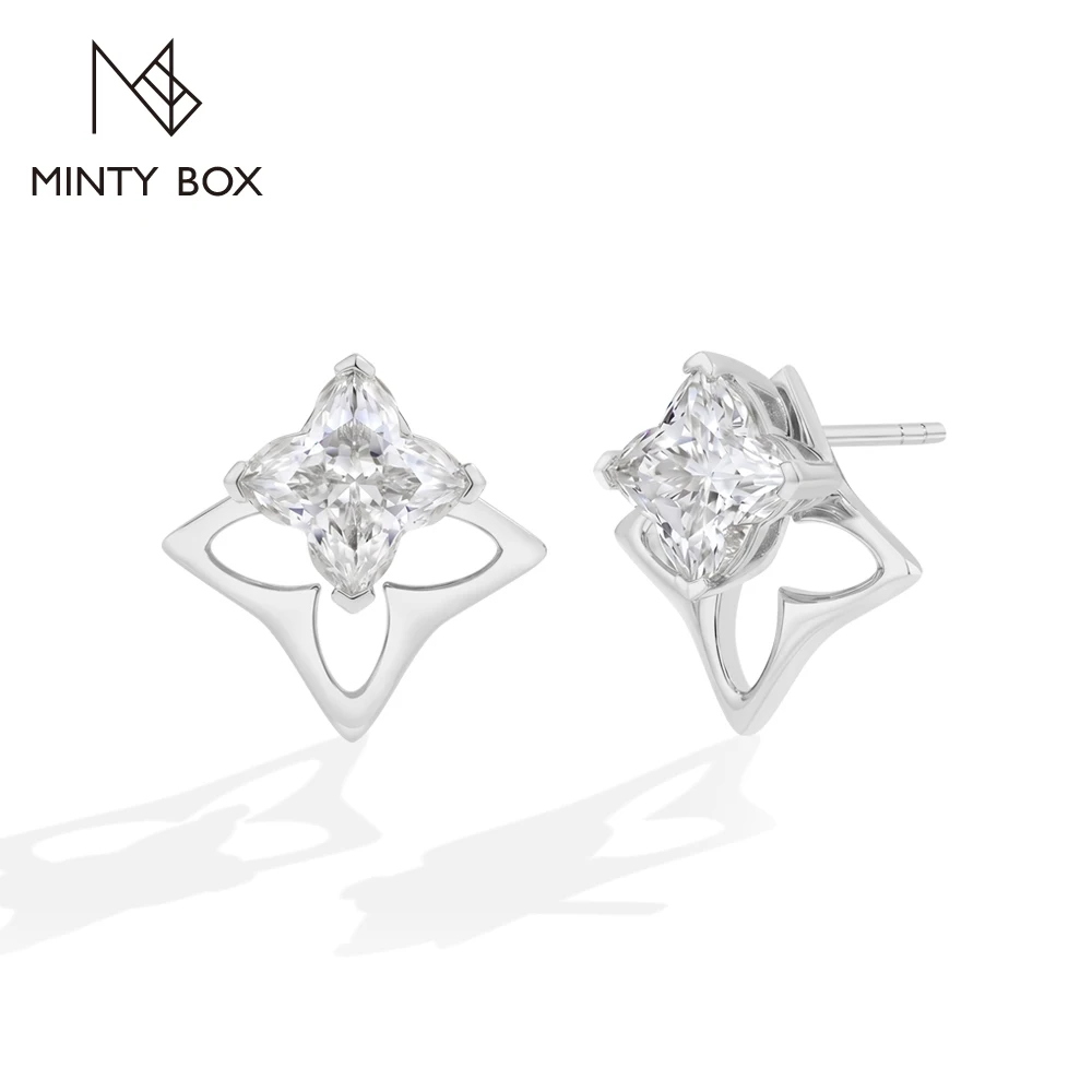 MINTYBOX Clover Cut 2CT Moissanite Stud Earrings Hollow Star S925 Silver Earring for Women Wedding Fine Jewelry with Certificate