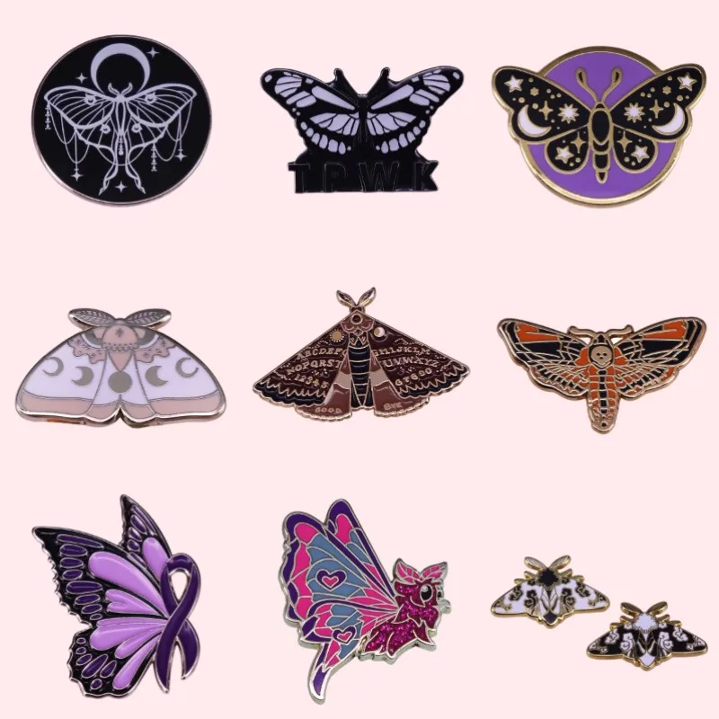 Luxury Copper Butterfly Enamel Pins Custom Cute Insect Moon Star Gothic Moth Brooches Lapel Badges Jewelry Gifts