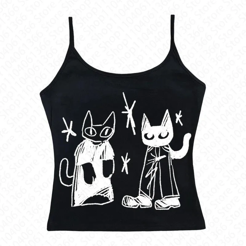 

Y2k Woman Clothes for Gothic 90s Vintage Clothes Anime Kitty Graphic Tees 2000s Tops Women's T-shirts Female Clothing Kpop Goth
