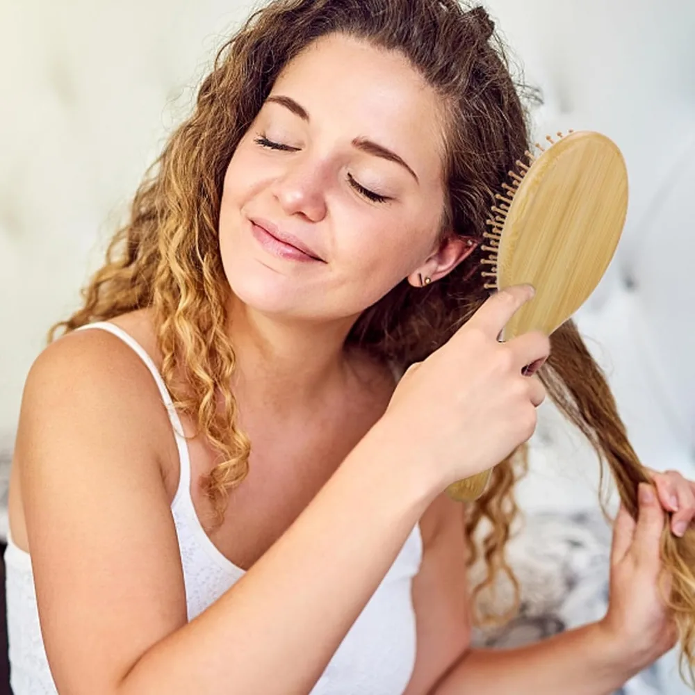 Holzpaddel-Haarbürsten für Damen, Herren und Kinder, Massage-Kopfhautbürste, natürliche, umweltfreundliche Bambusbürste, massiert die Kopfhaut