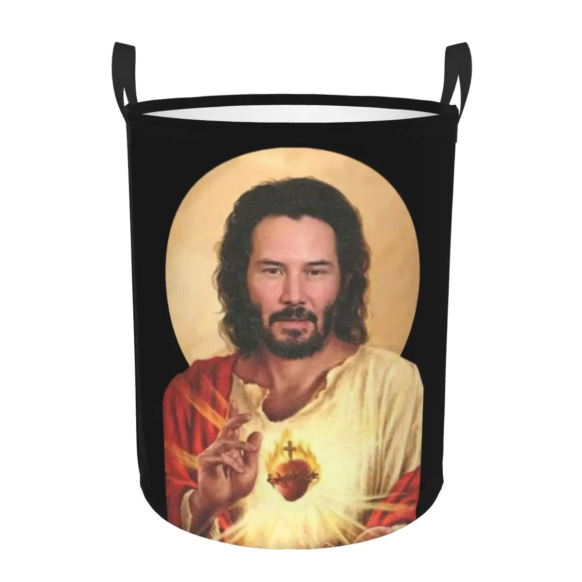 Custom Saint Keanu Reeves Laundry Basket Collapsible Meme Jesus John Wick Baby Hamper for Nursery Toys Organizer Storage Bins