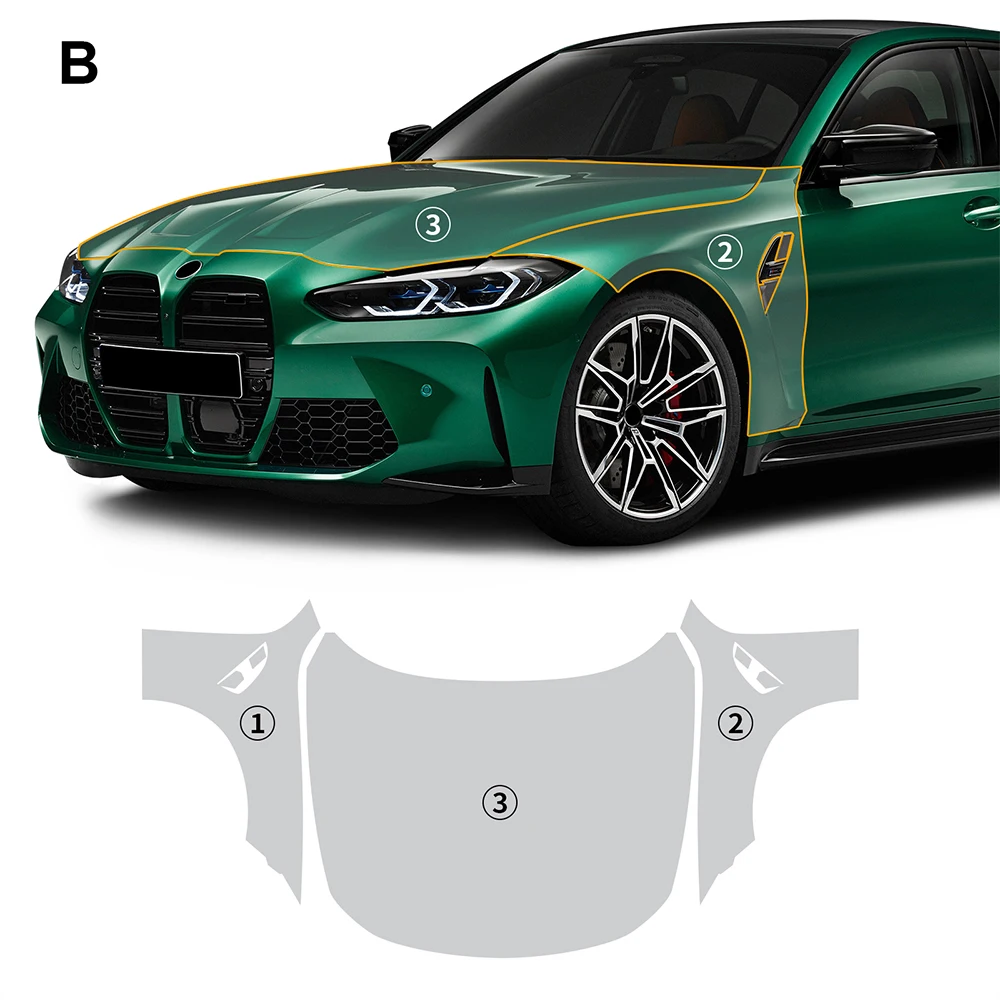 

For BMW M3 G80 2021 2022 2023 Car TPU Pre-cut Scratch-resistant Front Bumper Hood Engine Transparent Protective Film PPF Kit