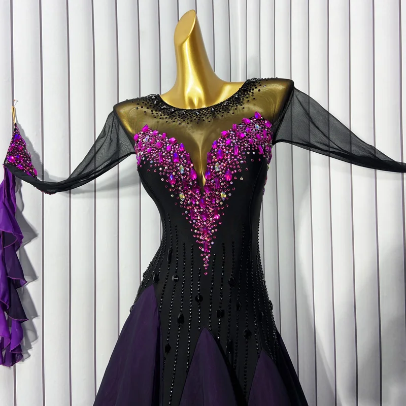 Ballroom dance dress gradation color  standard dance dress ballroom dancing costumes  black fade to purple gradational color