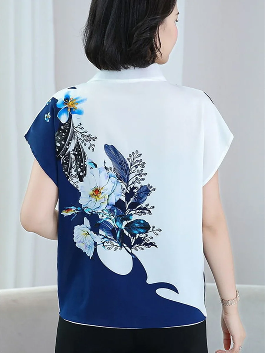 4XL Women Spring Summer Blouses Shirts Lady Fashion Casual Short Sleeve Turn-down Collar Flower Printing Blusas Tops G2122