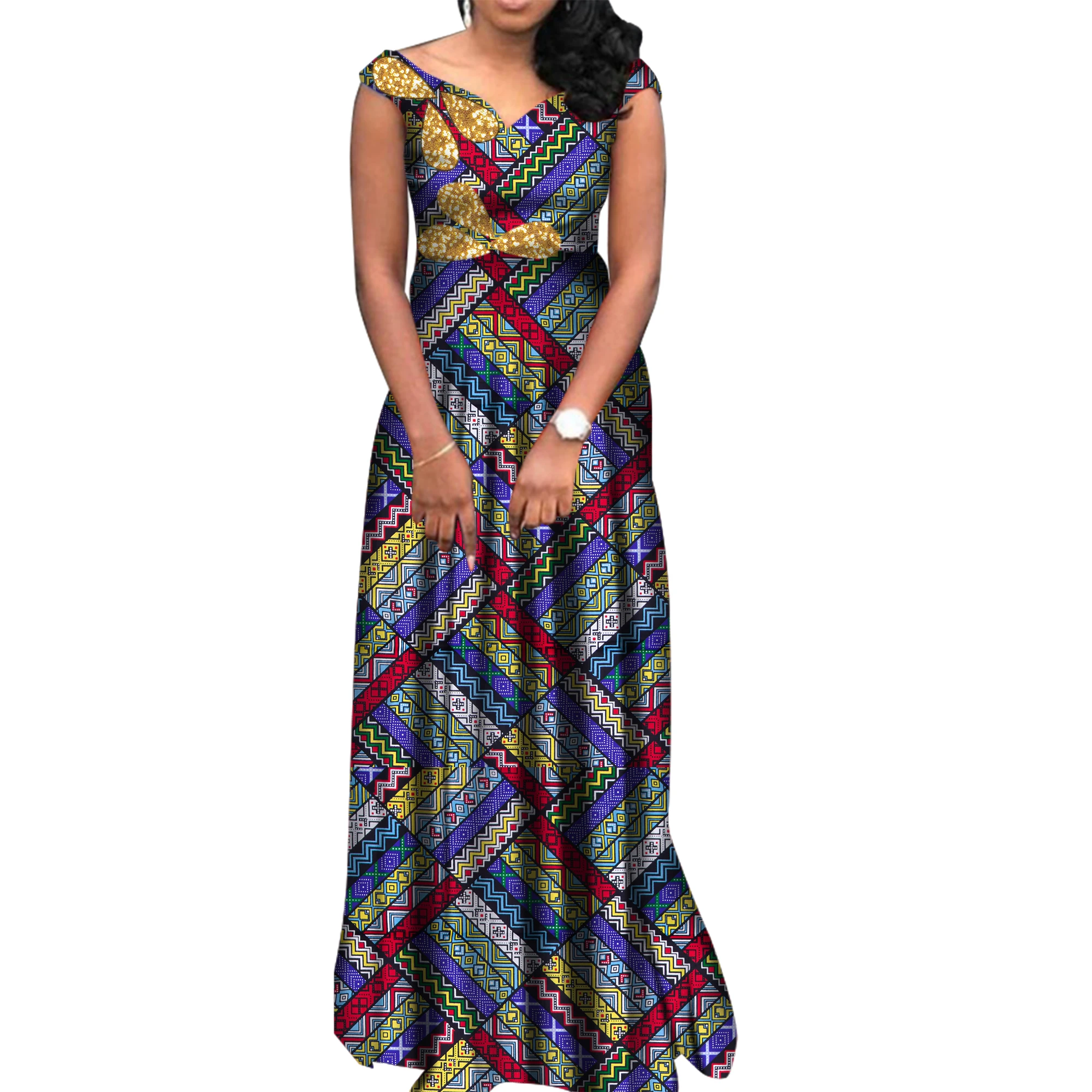 Women African Print Dresses Elegant Cotton Long Maxi Dress for Wedding Party Women African Clothes Ball Gown 4XL 5XL WY4492