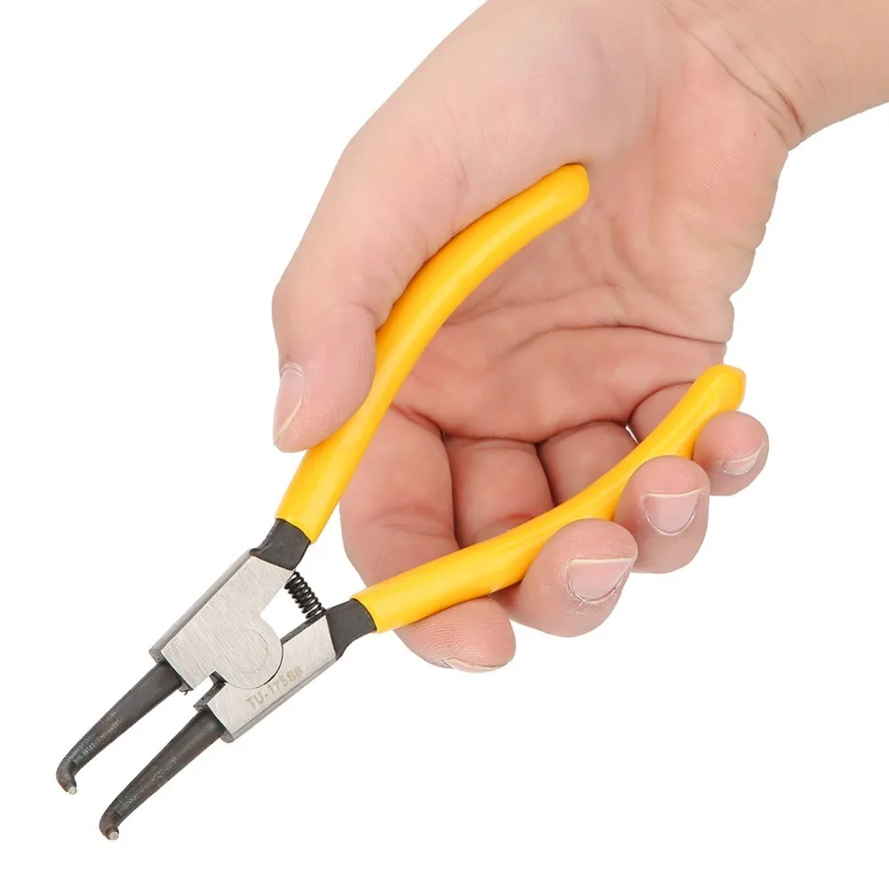 Professional Carbon steel Snap Ring Pliers Curved Handle 7 Inch Circlip Pliers Yellow Mechanical Tool Automotive Maintenance