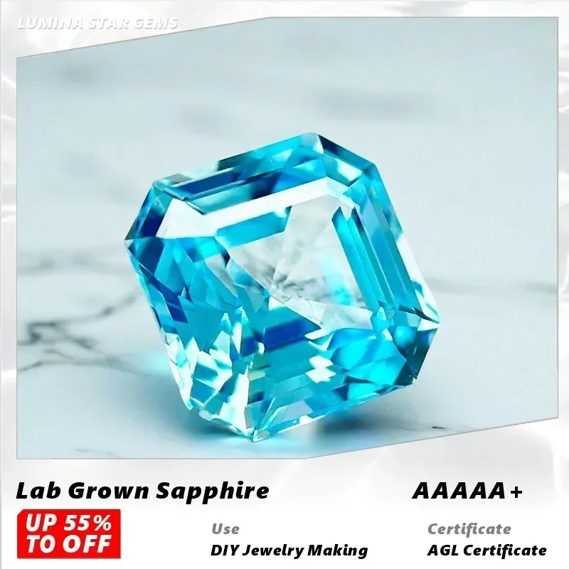 

TopL-Aquamarine Color Lab Grown Sapphire Asscher Shape DIY Ring Necklace Earrings Main Materials Extremely Shiny Quality Certifi