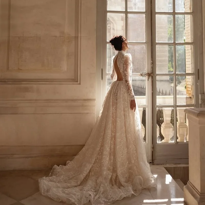 Personalizado brilhante marfim branco vestido de baile vestidos de casamento real querida applique sem costas vestido de contas feito robe de