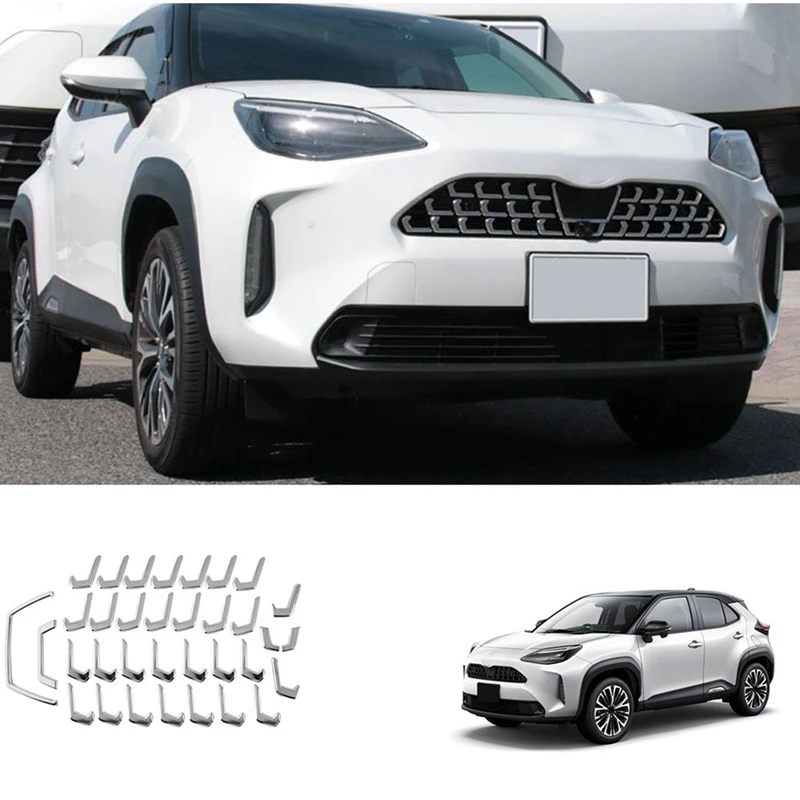 34 sztuk Chrome przednia środkowy grill pokrywa zgrabna Car Styling dla Toyota Yaris krzyż 2020 2021 2022