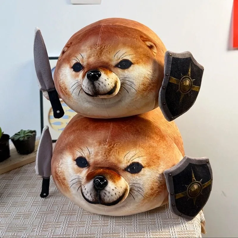 New 15/45CM What The Dog Doing Plush Pillows Funny My Knife Shield Shiba Inu Dog Abstract Plush Dolls Toy Pendant Gifts For Kids