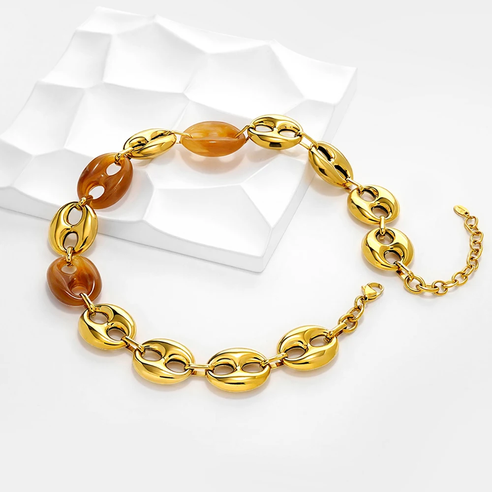 

ENFASHION Para Mujer Resin Pig Nose Necklace For Women's Stainless steel 18K Plated Gold High Street Bracelet Trendy Jewelry