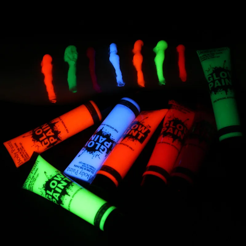 6/24pcs Body Art Paint Neon Fluorescent Party Festival Halloween Cosplay Makeup Party Tools Kids Face Paint UV Glow Painting