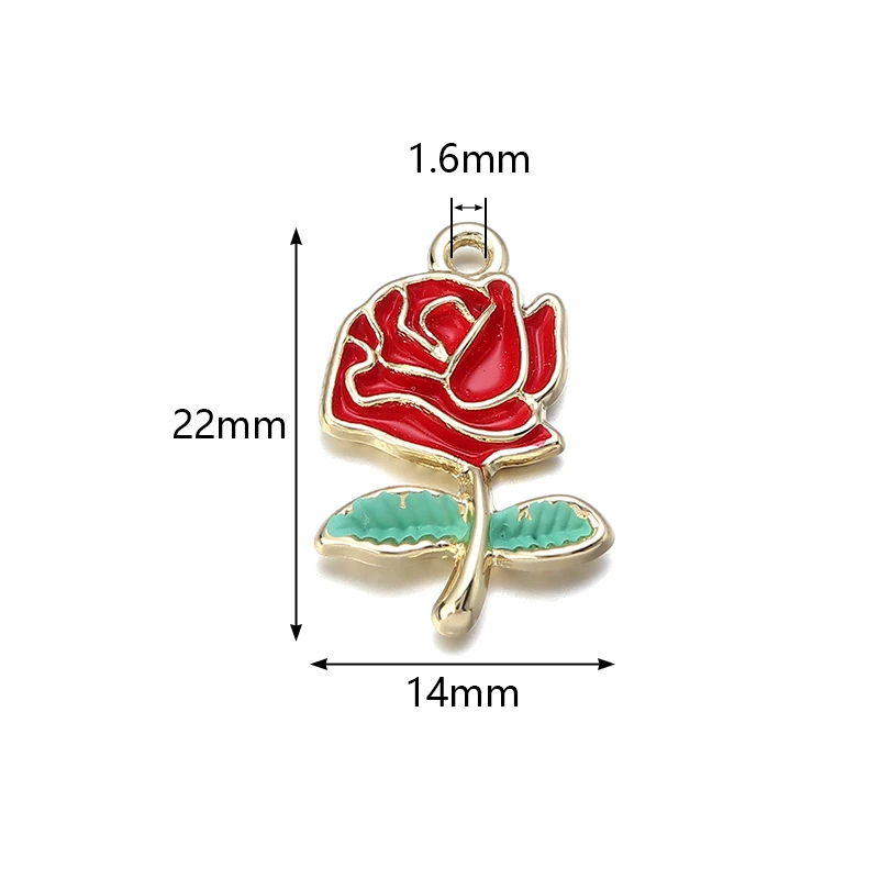 10pcs/lot Alloy Rose Flower Pendant 22x14mm Metal Drop Oil Rose Flowers Pendant For DIY Jewelry Making Bracelet Necklace Earring