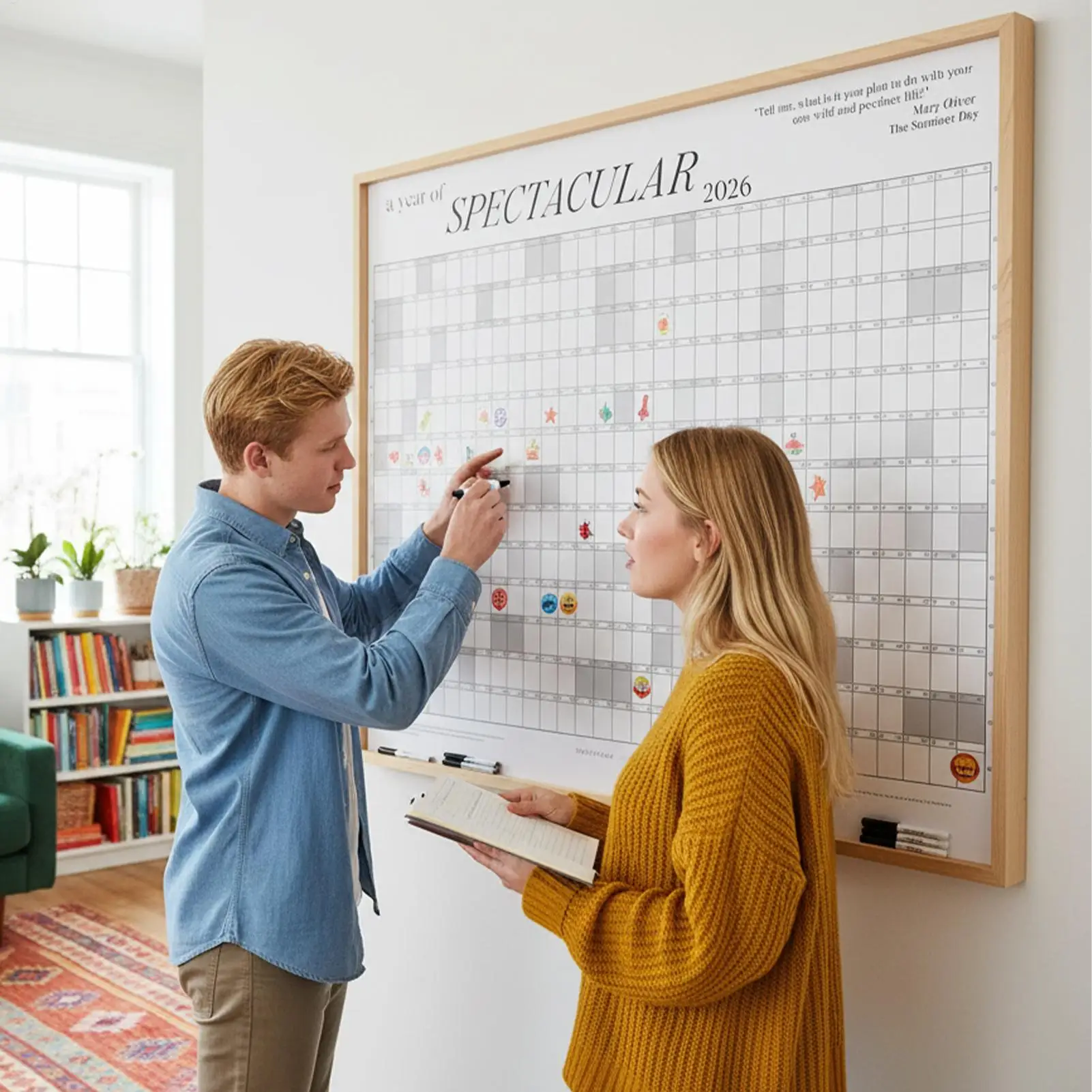 

Large 2026 Dry Erase Wall Calendar 48x30 Inch Reusable Planning Board Classroom Workshop Schedule for Students Teachers Teams