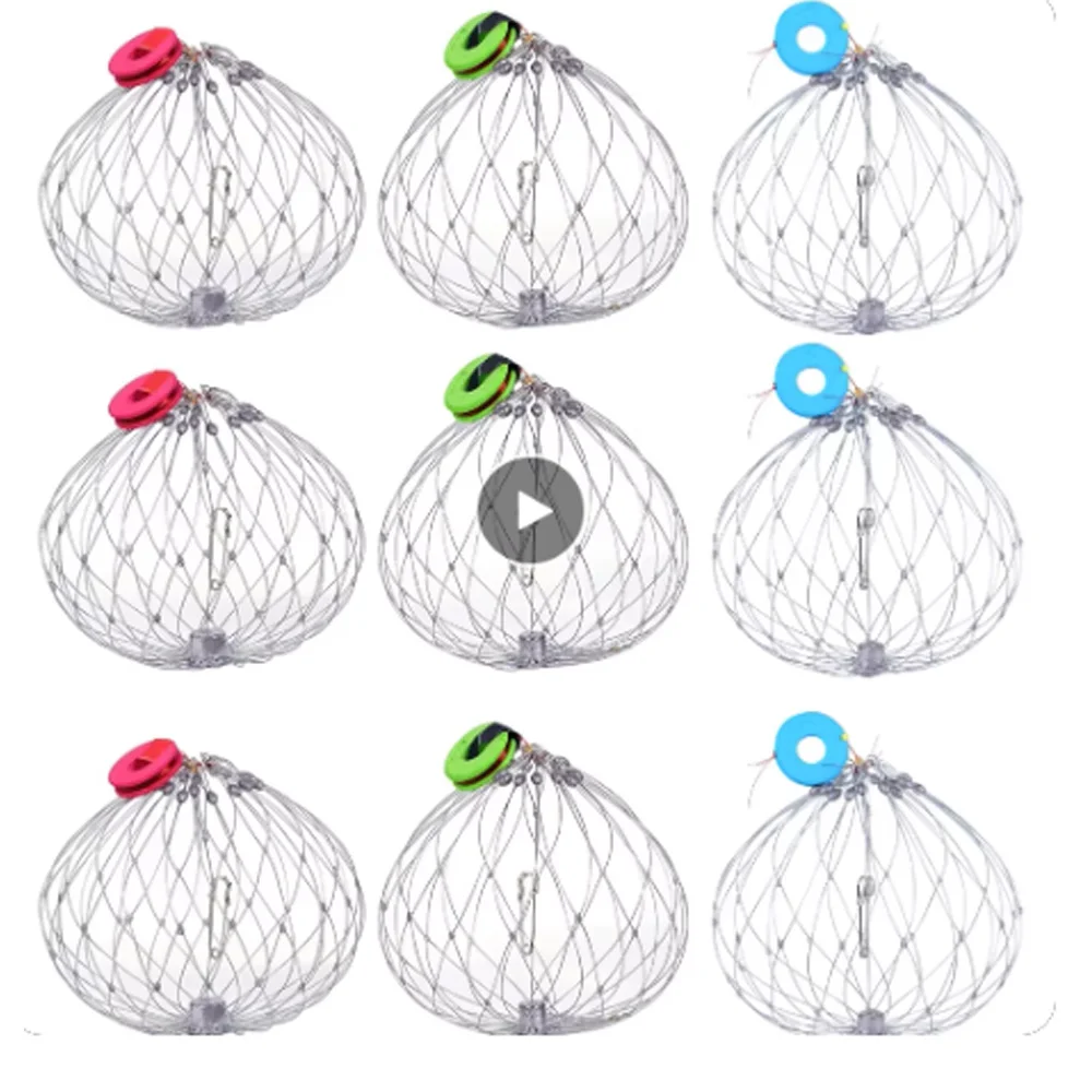 5PCS Fischernetz Käfig Automatische Öffnen Schließen Angeln Krabben Falle Net Stahl Draht für Salzwasser Meerwasser Outdoor Angeln Zubehör