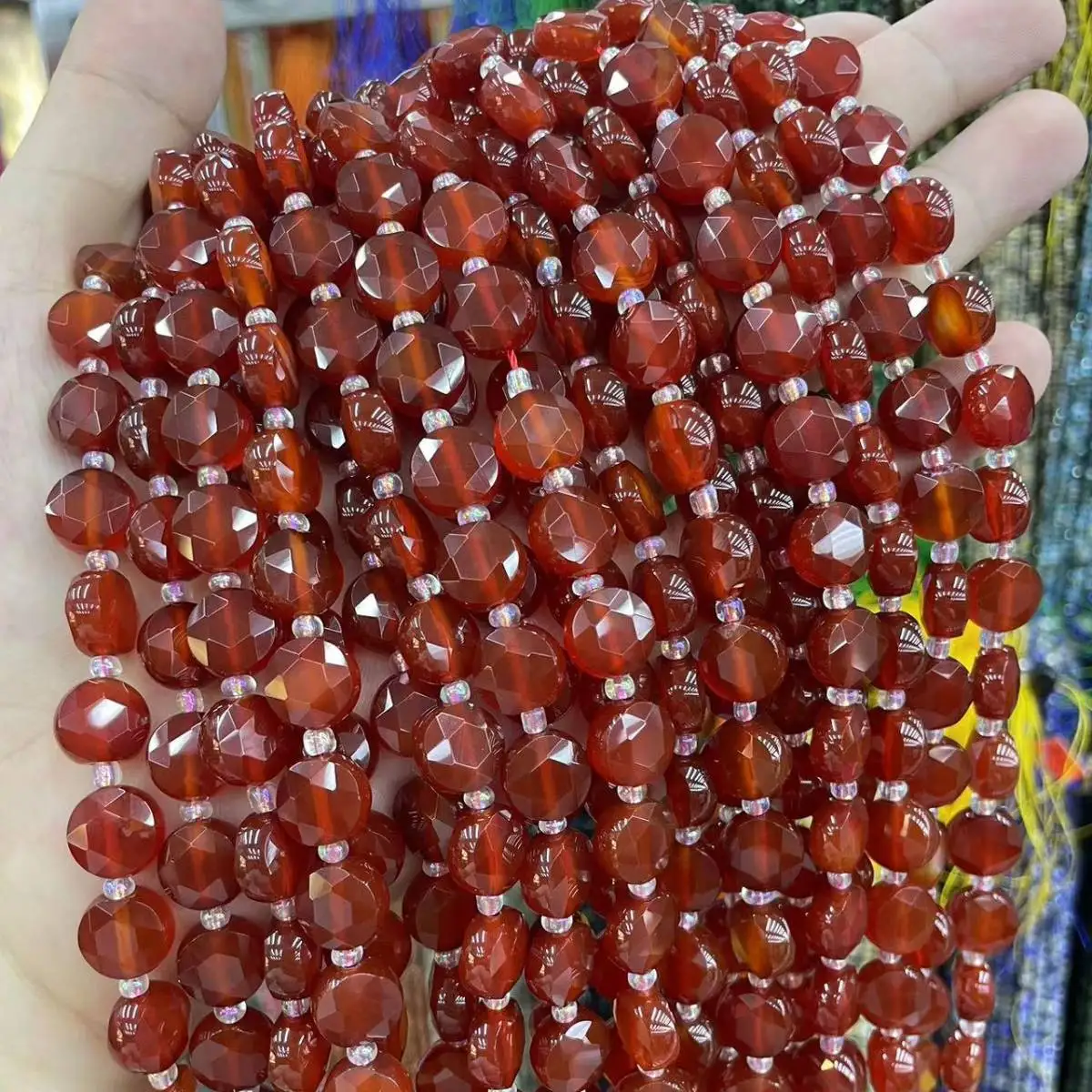 

Natural Stone Beads Faceted Red Agate Carnelian Round Candy Spacer Beads 10mm For Jewelry DIY Bracelet Necklace Making