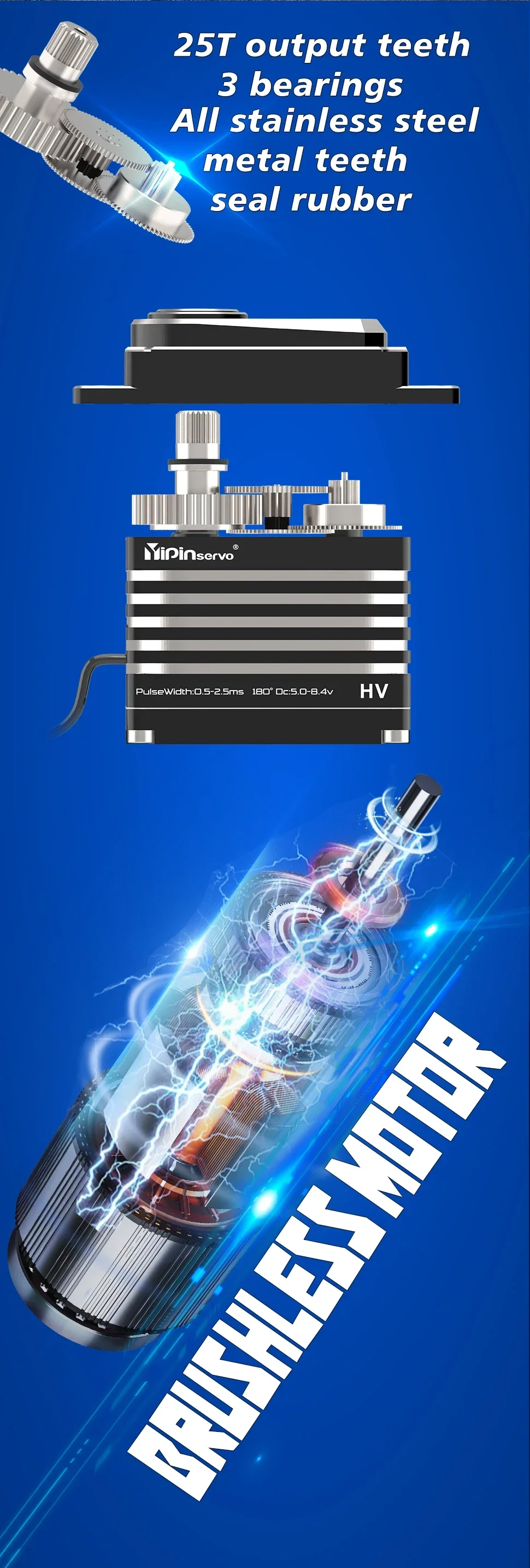 Bürstenloser digitaler Servo 50 kg 80 kg HV großes Drehmoment Stahl Metallgetriebe wasserdichter IPX8-Motor für RC-Car Xmaxx Crawler-Roboterteile – Detail 14