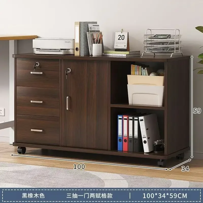 Office low cabinet File cabinet Wooden with lock Movable storage cabinet Under table Locker with wheel Multi-layer floor type