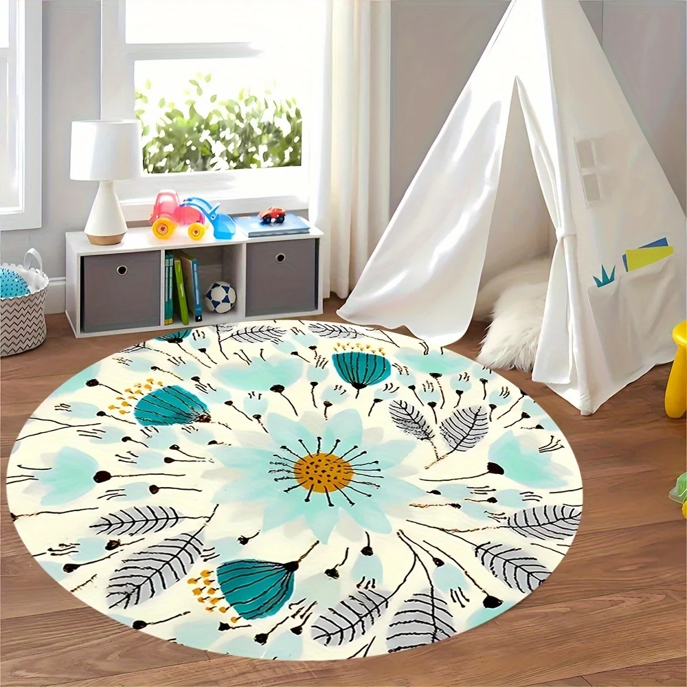 

Crystal velvet carpet1pc Round Floral Print Non-Slip Doormat - Premium Flannel, Thick, Anti-Slip Adhesive, Washable, So