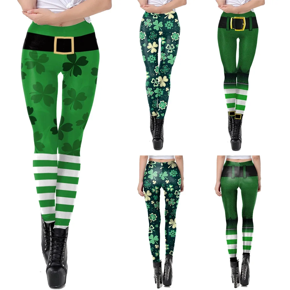 Fashion Female St Patricks Day Irish Green Shamrock Legging Women Fitness Push Up Elastic Waist Trousers Festival Party Dress Up