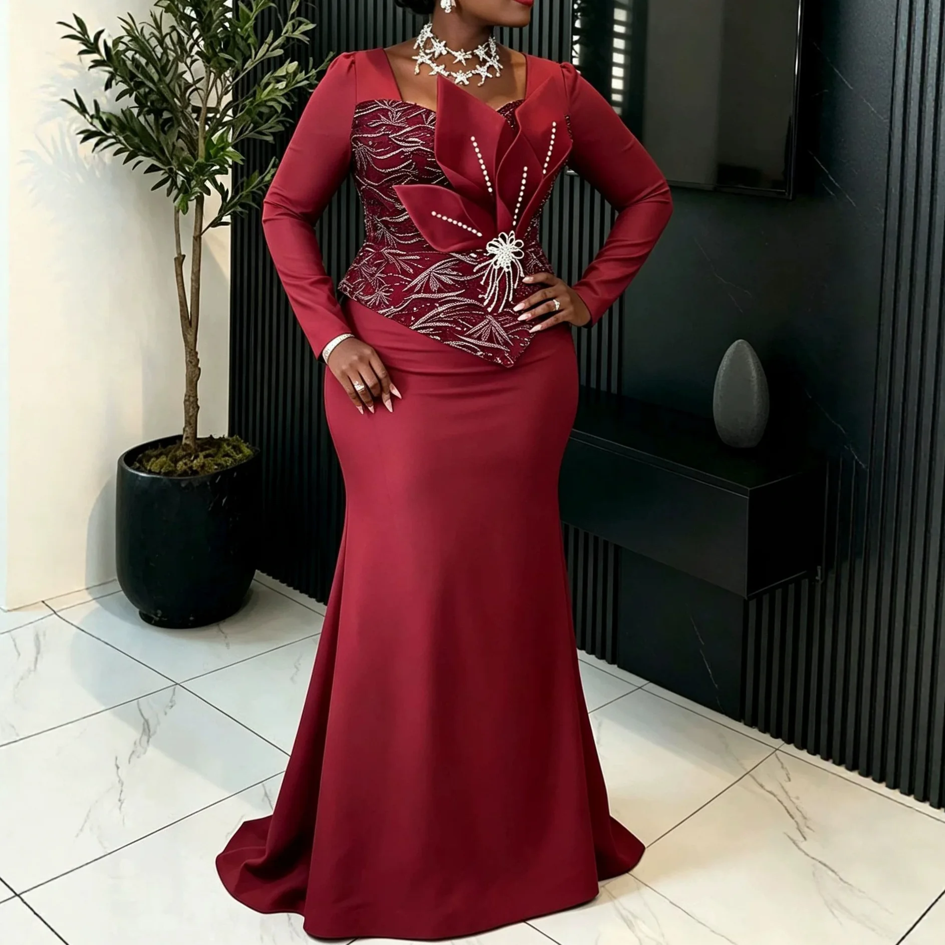 African Dresses for Women Wedding Party Autumn Fashion African Long Sleeve Sequin Plus Size Long Bodycon Ankara Dress