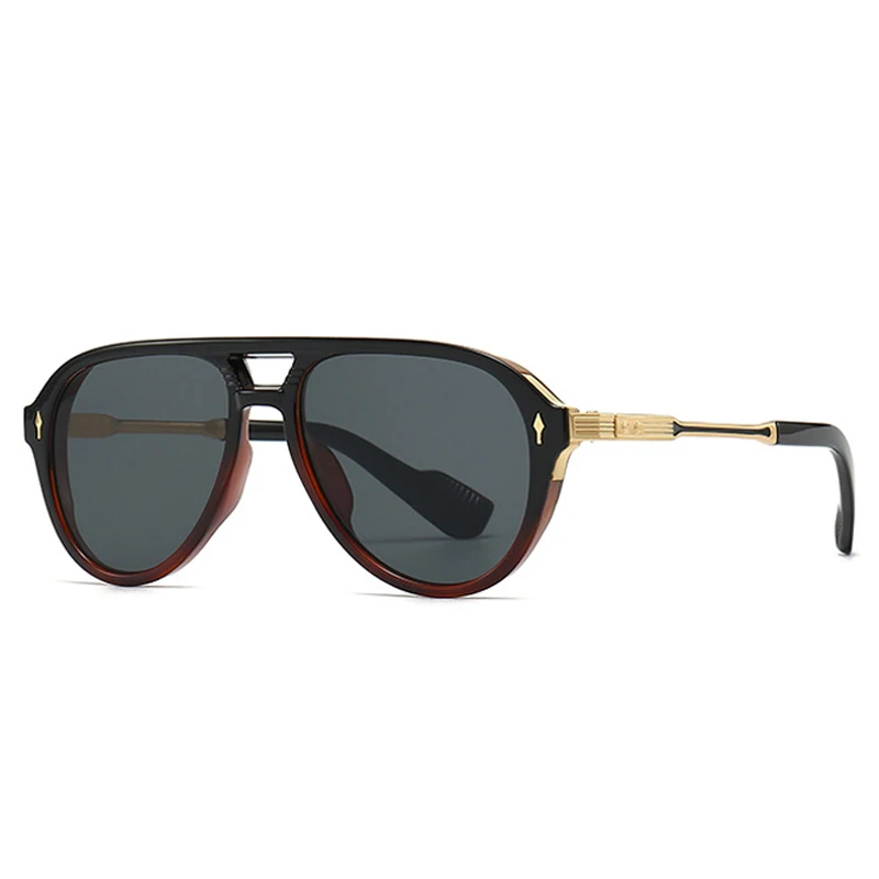 SHAUNA Retro Dubbele Bruggen Pilot Mannen Zonnebril Modemerk Designer Shades UV400 Trending Klinknagels Vrouwen Luxe Zonnebril