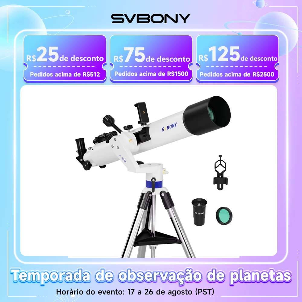 SVBONY Telescópio Astronômico 90mm Refrator Profissional