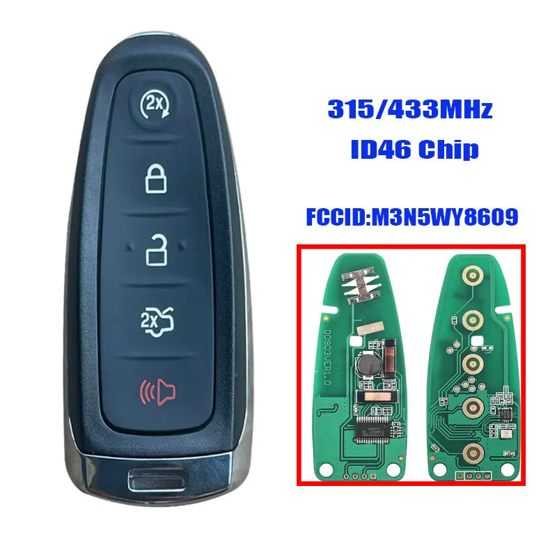 Kunci jarak jauh mobil cocok untuk Ford Explorer Edge Flex c-max Taurus ID46 PCF7953 Replace 315Mhz pengganti kendali pintar