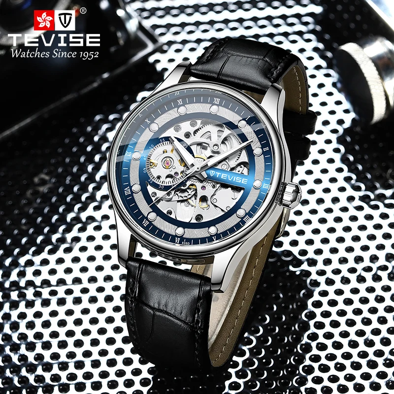 Tevise Top Brand Automatic Mechanical Watch For Men T836d Simple Hollow out Mens Leather Waterproof Boy Clock Gift Dropshipping