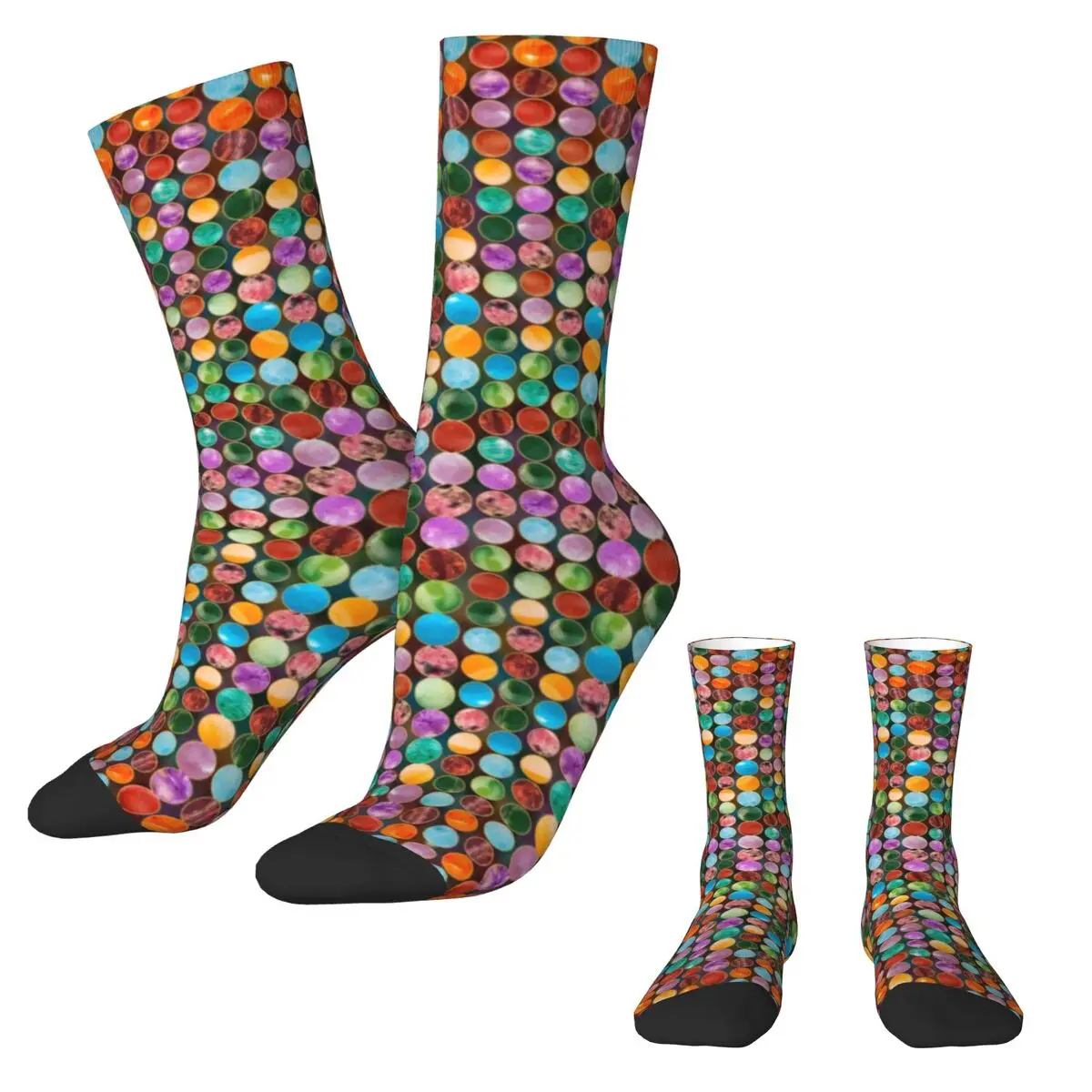 Colorful Beads Socks Spring Tumbled Gemstones Print Stockings Korean Couple Medium Soft Socks Custom Skateboard Anti-Slip Socks