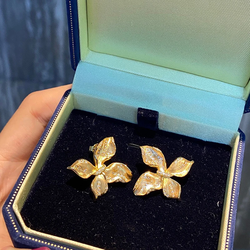 أقراط على شكل فراشة عتيقة من Aazuo مجوهرات فاخرة من الذهب الأصفر عيار 18 قيراط الماس الطبيعي الحقيقي 0.40 قيراط هدية للنساء مأدبة كبار #2