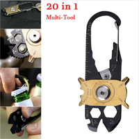 20 in 1 Multipurpose Pocket Gadget Outdoor Mini EDC Multi Tool Keychain Keyring Stainless Steel for Camping Hiking Emergency