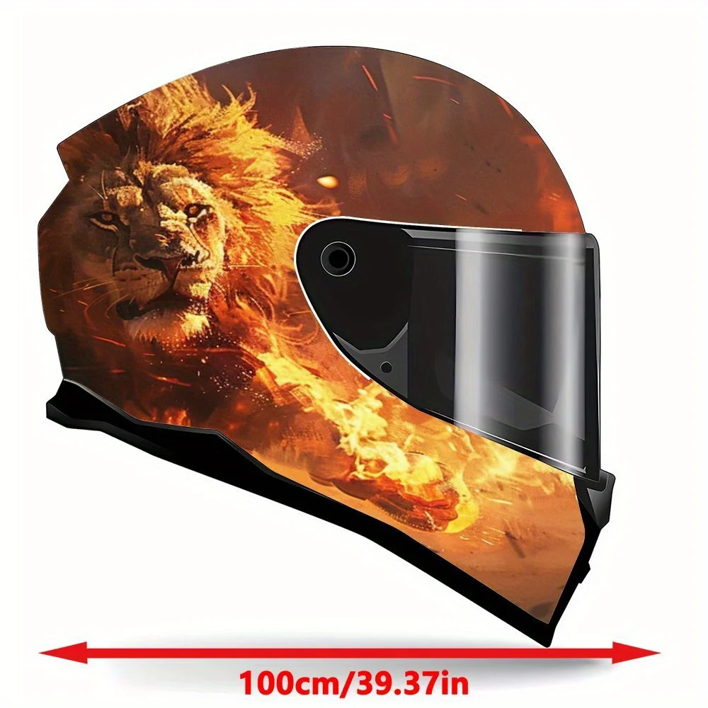Fiery Lion: Endless Brave Theme, Motorcycle Helmet Decal - Durable PVC, Motorcycle Racing Helmet Aesthetic Sticker, proof Vinyl