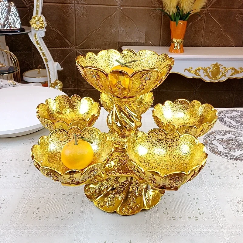 

European style gold-plated rotating fruit plate ornaments living room dining table large fruit plate supply plate