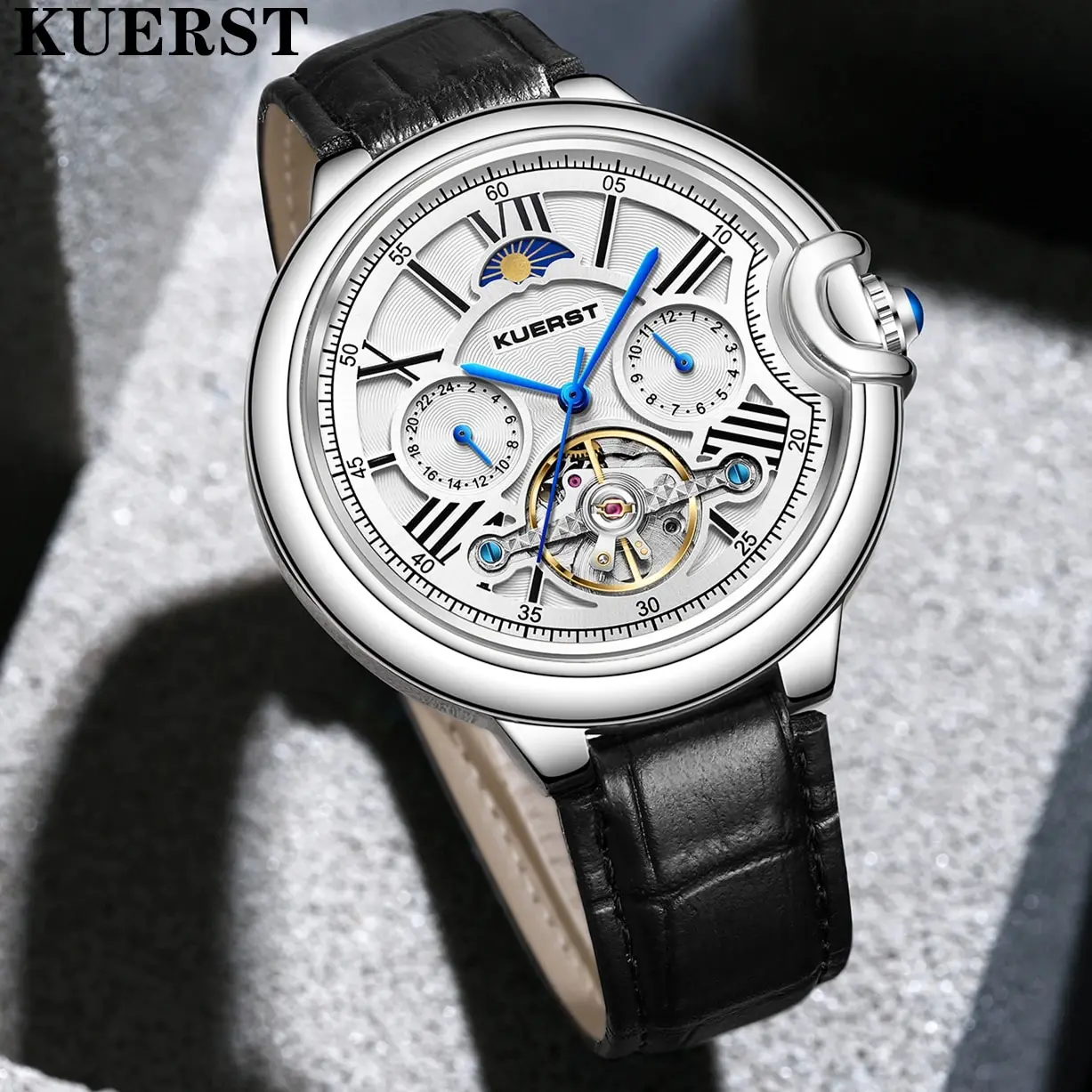 KUERST Brand New Launch of a New Young MEN'S Automatic Mechanical Watch Waterproof 24 Hours/Flywheel Classic Handsome Watch