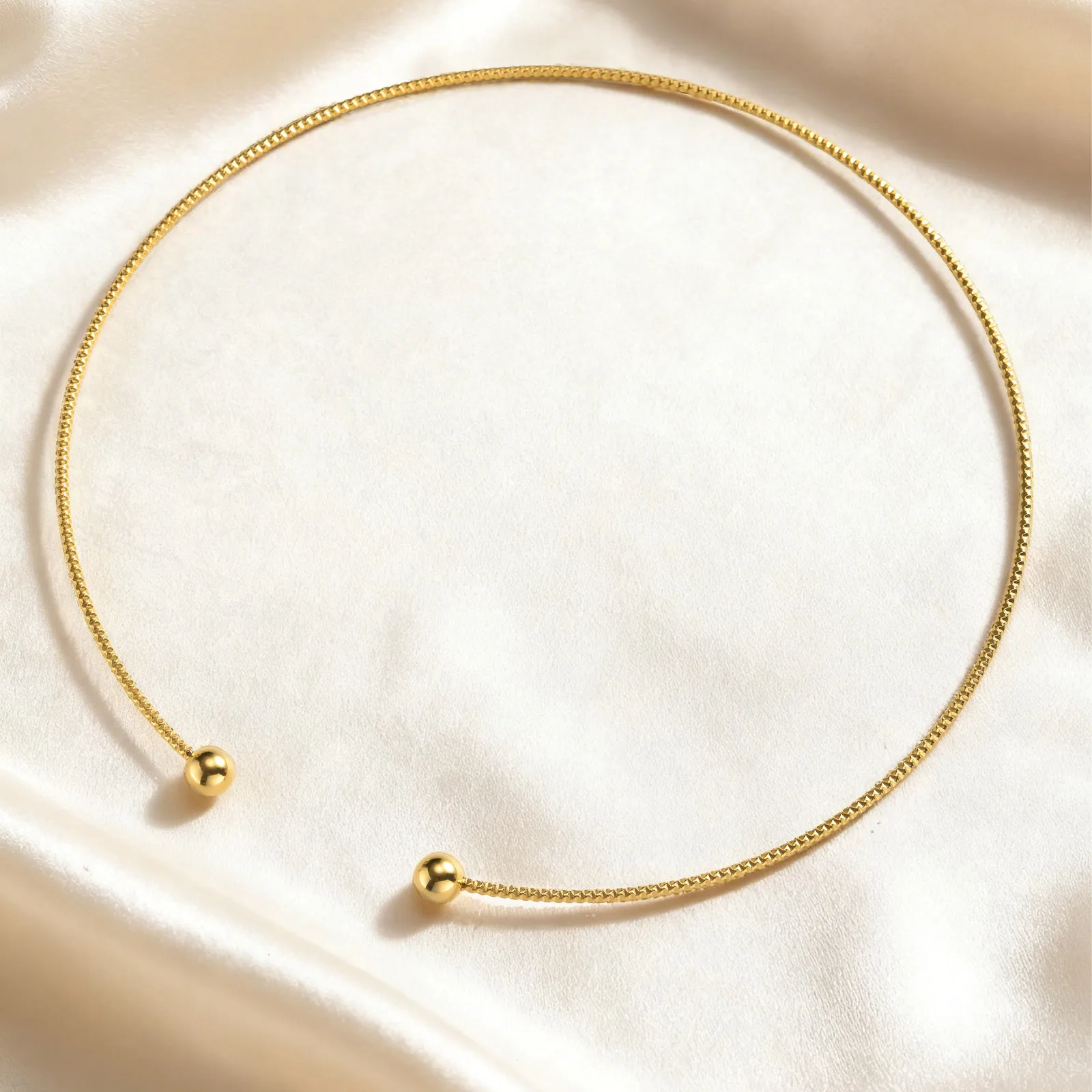 New Minimalist Gold Color Snake Chain Open Choker Stainless Steel Ball Ends Collar Necklace Torques Women Waterproof Jewelry