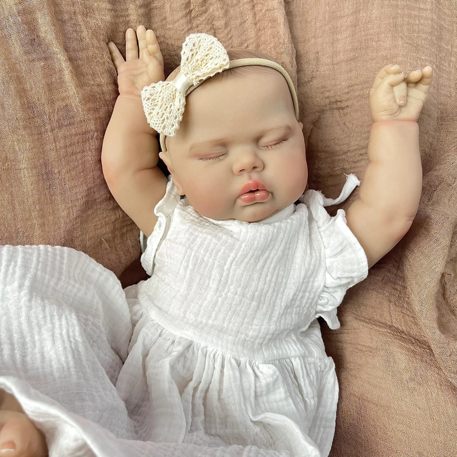 

BZDOLL 50CM 3D Skin With Visible Veins 20Inch Asleep Fat Reborn Baby Doll For Girl Vinyl Limbs Cloth Body Lifelike Birthday Gift