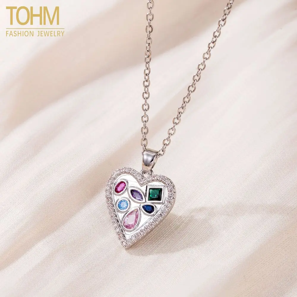 TOHM Trendy Stainless Steel Necklaces Love Heart For Women Girls Pendant Necklaces Jewelry Clavicle Chain Choker Gifts