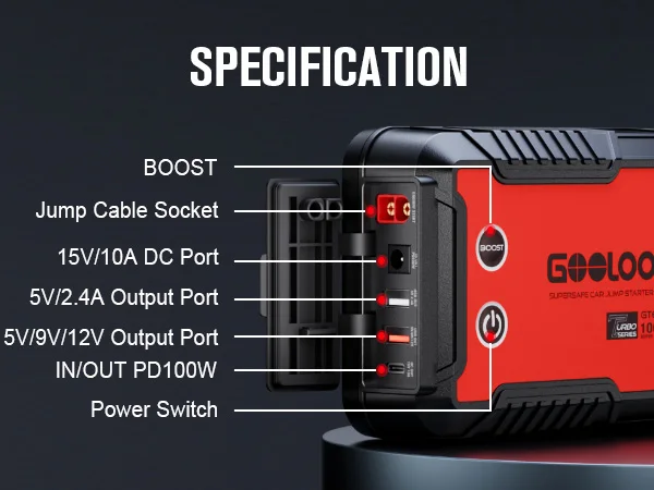 GOOLOO GT6000 6000A Peak 12V Jump Starter with 100W Bi-Directional Fast Charge Portable Car Battery Booster with USB PD & Type-C