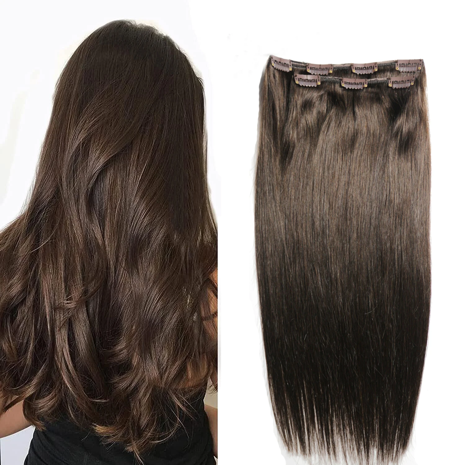 

Chocola Brazilian Remy Clip in Human Hair Extensions 2pcs set 80g(20cmx 1 15cmx 1) Natural Straight